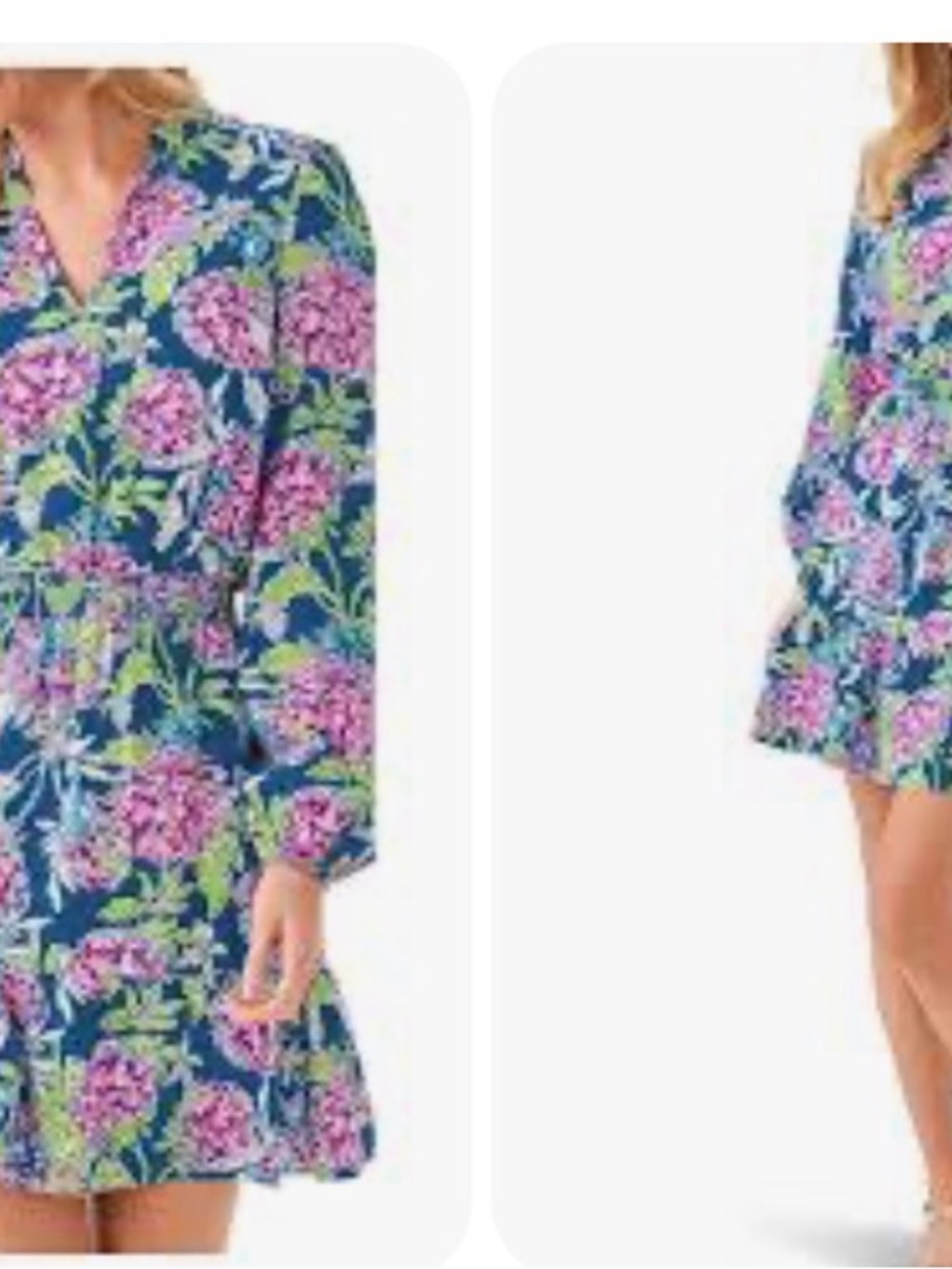 Lilly Pulitzer Navy Floral Long Sleeve Mini Dress with Pink and Green Accents